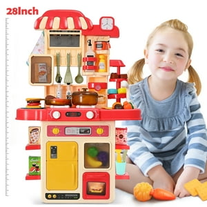 Kitchen Playset, 48Pcs 28Inch Pretend Play Food Toys Kitchen Set for Boys and Girls, Kitchen Toys with Realistic Lights&Sounds, Simulation of Spray and Play Sink,  with Toddler Topfox