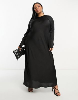 Черное атласное платье макси с пуговицами ASOS DESIGN Curve ASOS Curve