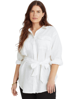 Льняная рубашка с поясом больших размеров LAUREN Ralph Lauren