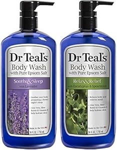 Dr Teal's Lavender & Eucalyptus Body Wash Gift Set (2 Pack, 24oz Ea) - Soothe & Sleep Lavender & Relax & Relief Eucalyptus & Spearmint - Essential Oils Calm the Mind & Promote Better Sleep Dr. Teal's