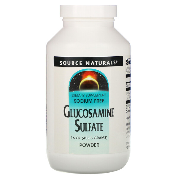 Порошок сульфата глюкозамина, без натрия, 16 унций (453,6 г) Source Naturals
