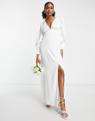 Белое атласное платье макси с длинными рукавами Y.A.S Bridal Y.A.S