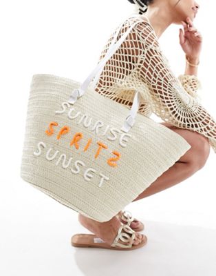 Соломенная сумка на плечо South Beach с вышивкой SOUTH BEACH