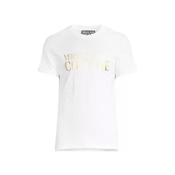 Хлопковая футболка с фольгированным принтом и логотипом Versace Jeans Couture