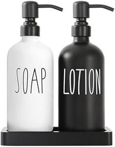 Soap Dispenser Set, Contains Dish and Hand Soap Dispenser. Dish Soap Dispenser for Kitchen Sink with Stainless Steel Pump, Perfect for Farmhouse Kitchen Decor. (Black & White2) Prus Waso