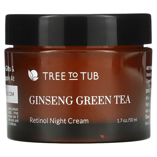 Нежный антивозрастной ночной крем с ретинолом для чувствительной кожи, женьшень и зеленый чай, 1,7 ж. унц. (50 мл) Tree To Tub