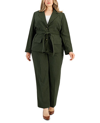 Plus Size Striped Belted Pantsuit Le Suit