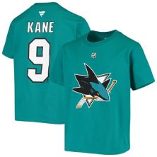 Футболка с логотипом Evander Kane Teal San Jose Sharks с логотипом и номером молодежных фанатиков Fanatics