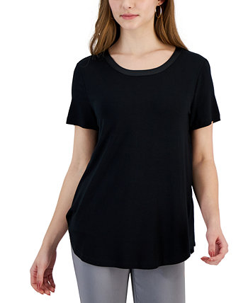 Petite Satin Trim Rayon Span Top, Created for Macy's J&M Collection