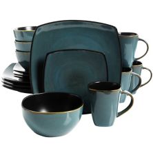Soho Lounge 16-Piece Soft Square Dinnerware Set in Teal Green Gibson Everyday