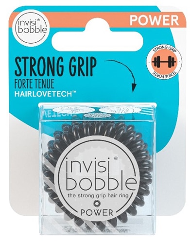 Invisibobble Power Strong Grip Hair Ring Hanging Pack True Black -- 3 Rings Invisibobble