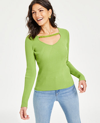 Женский свитер с вырезом и отделкой цепочкой, созданный для Macy's I.N.C. International Concepts
