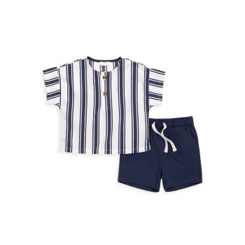 Baby Boy's 2-Piece Striped Henley &amp; Shorts Set Firsts by Petit Lem