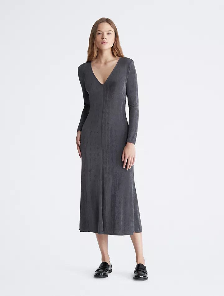 Платье-миди с V-образным вырезом Calvin Klein