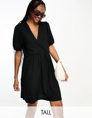 Эксклюзивное черное фактурное платье мини с V-образным вырезом Pieces Tall Exclusive Pieces