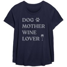 Плюс размер Fifth Sun «Собака-мать-любитель вина» Футболка с овальным вырезом и графическим рисунком FIFTH SUN