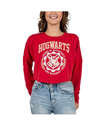 Женская красная укороченная футболка с длинными рукавами с эффектом потертости «Гарри Поттер Хогвартс» BIOWORLD