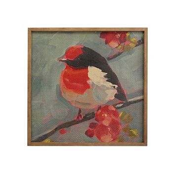 Red Bird on Branch Wood Framed Wall Art Unbranded