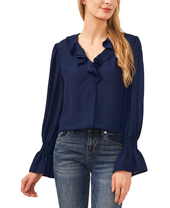 Женская блузка с длинными рукавами и v-образным вырезом с рюшами CeCe