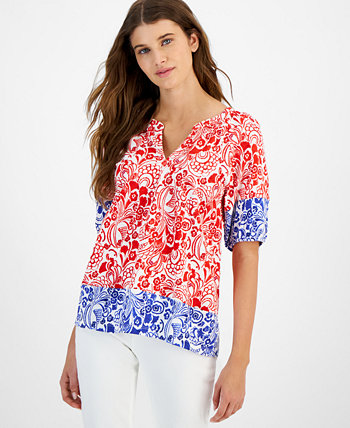 Women's Cotton Floral-Print Puffed-Sleeve Top Tommy Hilfiger