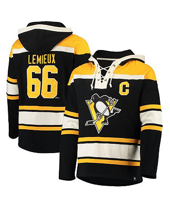 Мужская футболка Mario Lemieux Black Pittsburgh Penguins, вышедшая на пенсию, с именем и номером игрока, кружевной пуловер с капюшоном '47 Brand
