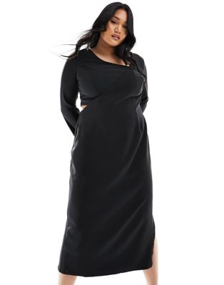 Черное платье миди с длинными рукавами Pretty Lavish Curve Pretty Lavish