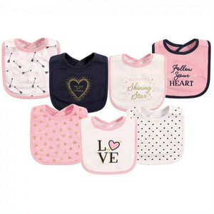 Hudson Baby Infant Girl Cotton Bibs 7pk, Love, One Size Hudson Baby