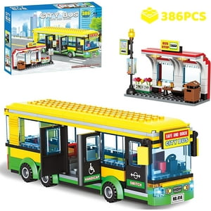 City Town Center Bus Station Building Kit, Bus Station Building Blocks Toy for Kids, with Bus & Bus Station, Best Learning Roleplay Block Play Toys Gift for Boys Girls Aged 6-12 (386Pcs) EXERCISE N PLAY