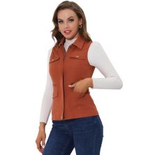 Women's Zip Up Jacket with Pockets Sleeveless Anorak Utility Vest ALLEGRA K