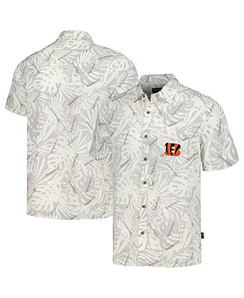 Мужская кремовая рубашка на пуговицах с принтом Cincinnati Bengals Sand Washed Monstera Margaritaville