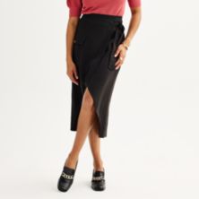Женская однотонная твиловая юбка миди без застежки с искусственным запахом Nine West Nine West
