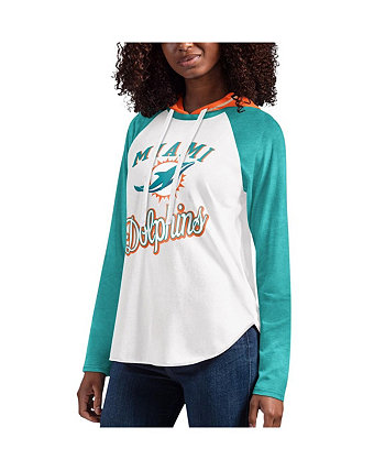Женская белая футболка с капюшоном и длинными рукавами Miami Dolphins MVP реглан G-III