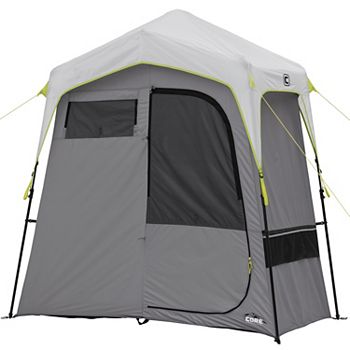 Непромокаемая туристическая палатка CORE Instant Shower Tent с двумя комнатами, 84x42x84 дюйма, каркас из стали, 5-галлонный душевый мешок CORE