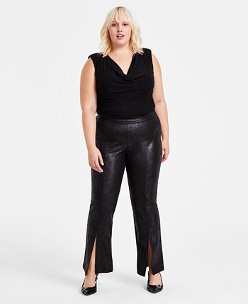 Женские Повседневные брюки Bar III Trendy Plus Size Coated Split-Front Flared-Leg Bar III