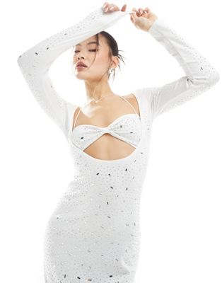 Murci exclusive diamante cut out long sleeve maxi dress in white Murci