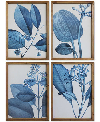 Настенный декор в виде ботанического портрета в деревянной рамке, синий, набор из 4 шт. 3R Studio