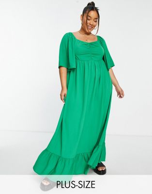Зеленое платье миди со сборками спереди Yours Yours
