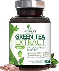 Green Tea Extract Capsules (Капсулы) 1000mg 98% Standardized EGCG - 3X Strength for Natural Energy - Heart Support with Polyphenols - Gentle Caffeine - 240 Capsules Nature's Nutrition