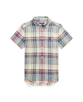 Хлопковая рубашка Madras с короткими рукавами для мальчиков и малышей Ralph Lauren