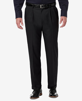 Мужские классические эластичные классические брюки премиум-класса с однотонными плиссировками HAGGAR