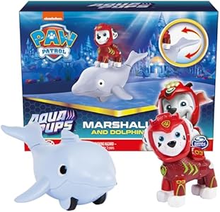 Paw Patrol, Aqua Pups Marshall and Dolphin Action Figures Set, Kids Toys for Ages 3 and up Paw Patrol