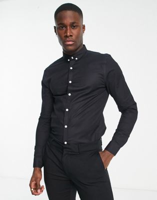 Черная оксфордская рубашка с длинными рукавами New Look New Look