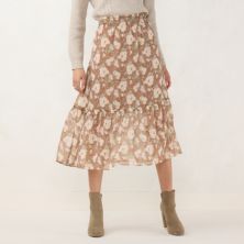 Плюс размер Юбка миди LC Lauren Conrad с цветочным принтом и оборками LC Lauren Conrad
