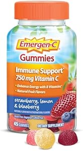 Emergen-C 750mg Vitamin C Gummies (Жевательные конфеты) for Adults, Immune Support Gummies, Gluten Free, Strawberry, Lemon and Blueberry Flavors - 45 Count Emergen-C