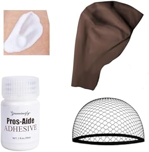 Dark Brown Bald Cap SFX Makeup Kit,Black Wig Cap with Professional Skin Water-Based Acrylic Adhesive(Bonding Glue) for Deep Skin Tones Men,Ideal for Halloween Costumes, Cosplay Paminify