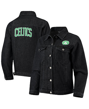 Черная женская джинсовая куртка на пуговицах Boston Celtics с нашивками The Wild Collective