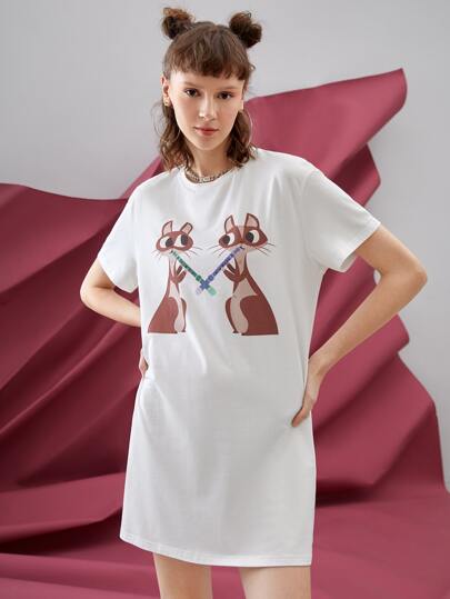 SHEIN X Zhen Liu Платье-футболка с мультипликационным узором SHEIN