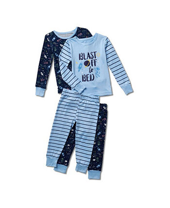 Майка для мальчиков Mix n Match Blast Off To Bed с длинным рукавом и пижамный комплект из 4 предметов для бега Tahari