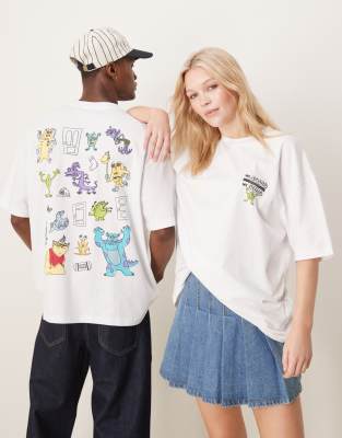 ASOS DESIGN Disney Pixar unisex oversized T-shirt with Monsters Inc prints in white Asos Design