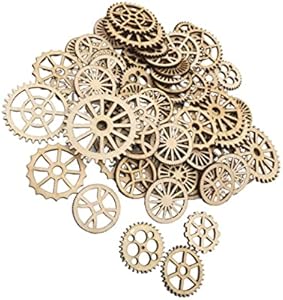 100pcs Mini Gear Wheels Wood Slices Wooden Gear Slices Embellishments Unfinished Wood Ornaments for DIY Craft Decoration (Random Styles) Janou